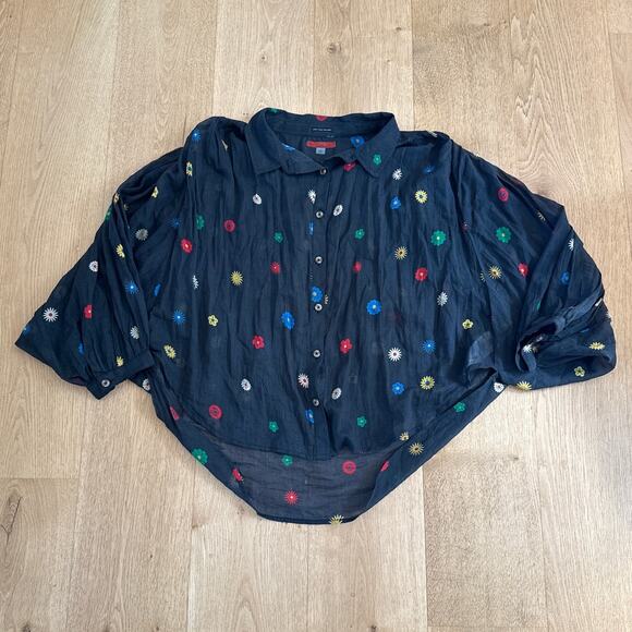 Mother Curved Hem Blouse The Breeze Top Size M Black Multicolor - Picture 1 of 6